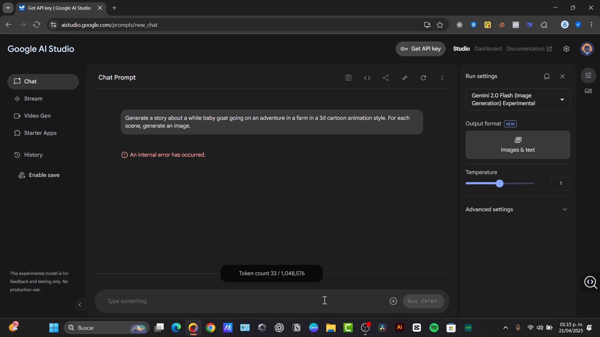 Chat interface in Google AI Studio