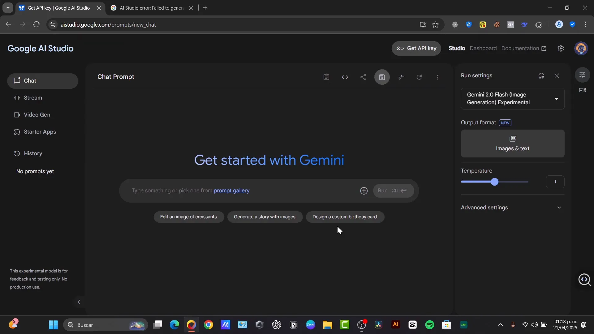 Google AI Studio documentation and example prompts